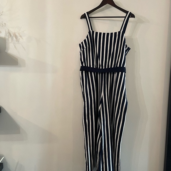 J.Crew navy and white stripe jumpsuit, size 16 - Picture 3 of 5